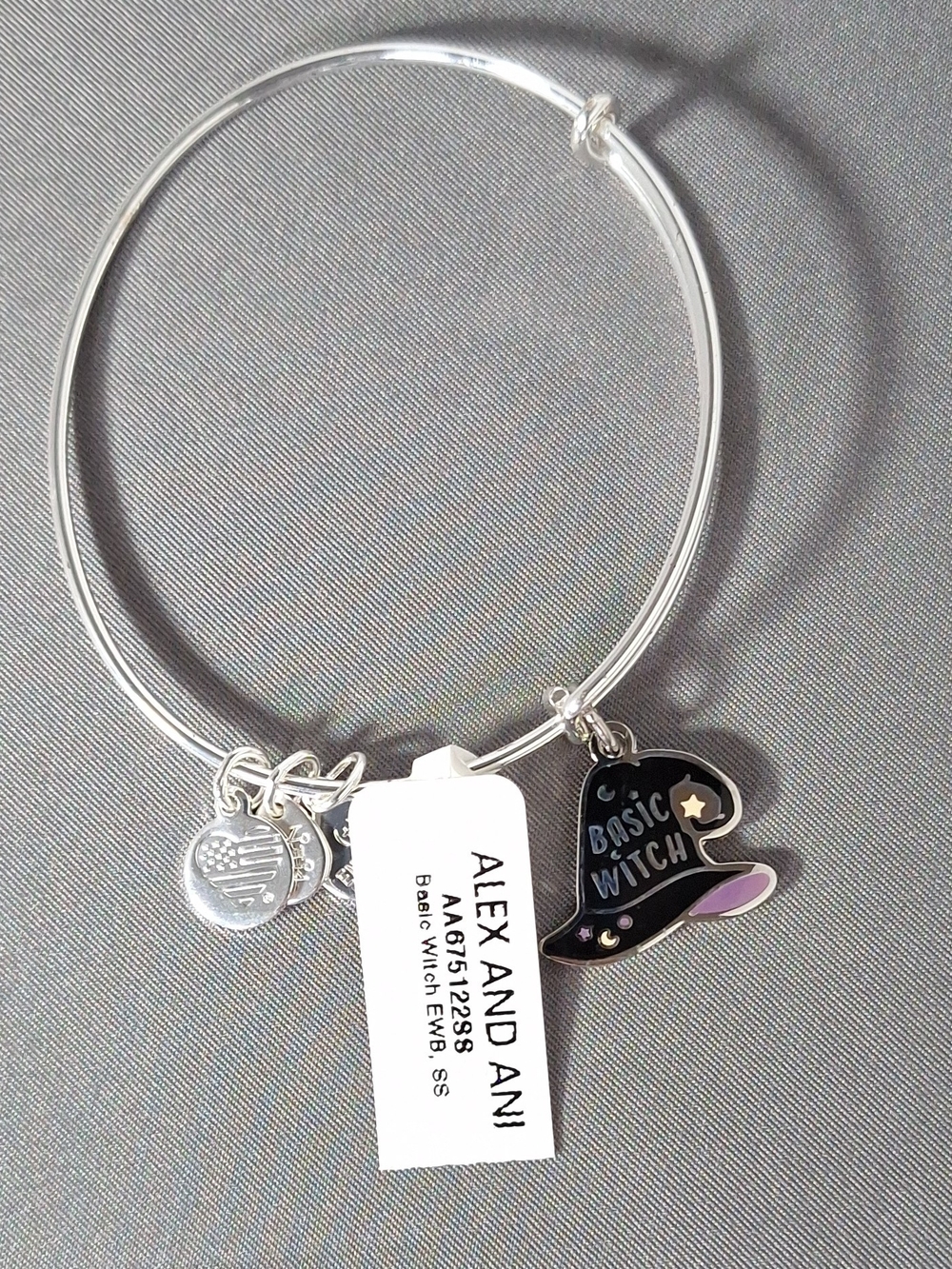 Alex and Ani Silver Tone 'Basic Witch' Enamel Charm Bangle